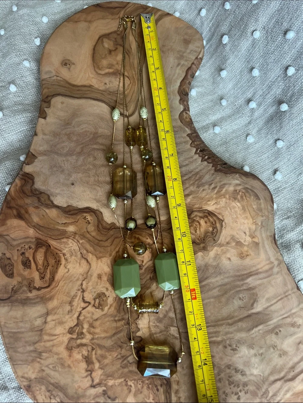 Elegant Multi-Strand Acrylic Green and Amber Bead Necklace costume jewelry